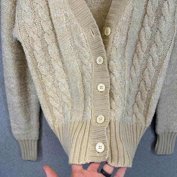 Claudine Sweater Womens Size M Beige Wool Blend Chunky Cable Knit Cardigan - Picture 3 of 14